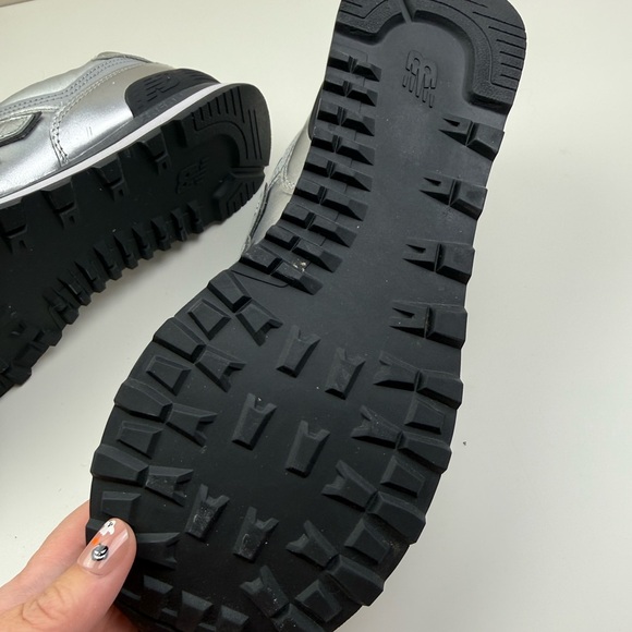 New Balance 574 Metallic Silver Sneakers - Picture 5 of 6